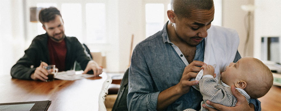 Homostel (twee mannen) met baby